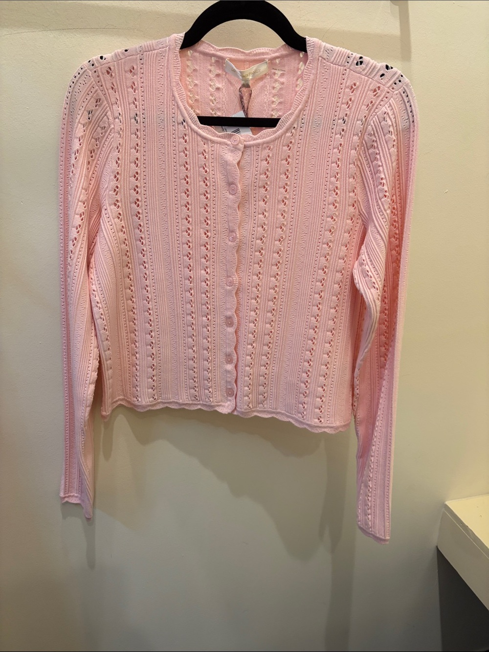 LoveShackFancy Pastel Pink Pointelle Button Cardigan